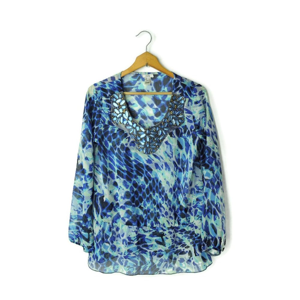 Cache chiffon semi-sheer embellished blouse tunic